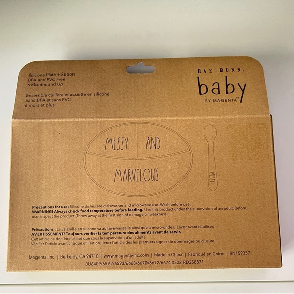 NIB Rae Dunn baby by Magenta set of Silicone plate + spoon BPA PVC free - Picture 2 of 2